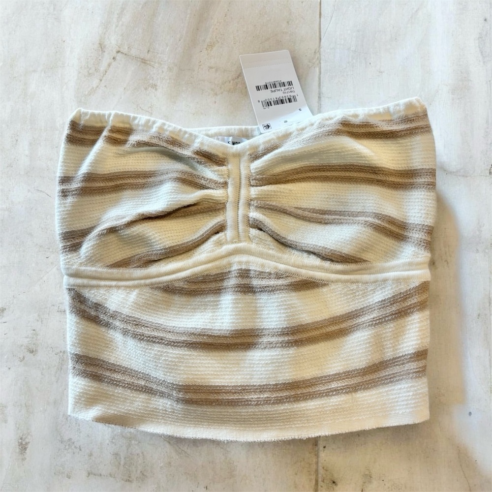 Blu Pepper Striped Cream & Taupe Strapless Knot Crop Tube Top NWT Small MSRP$49